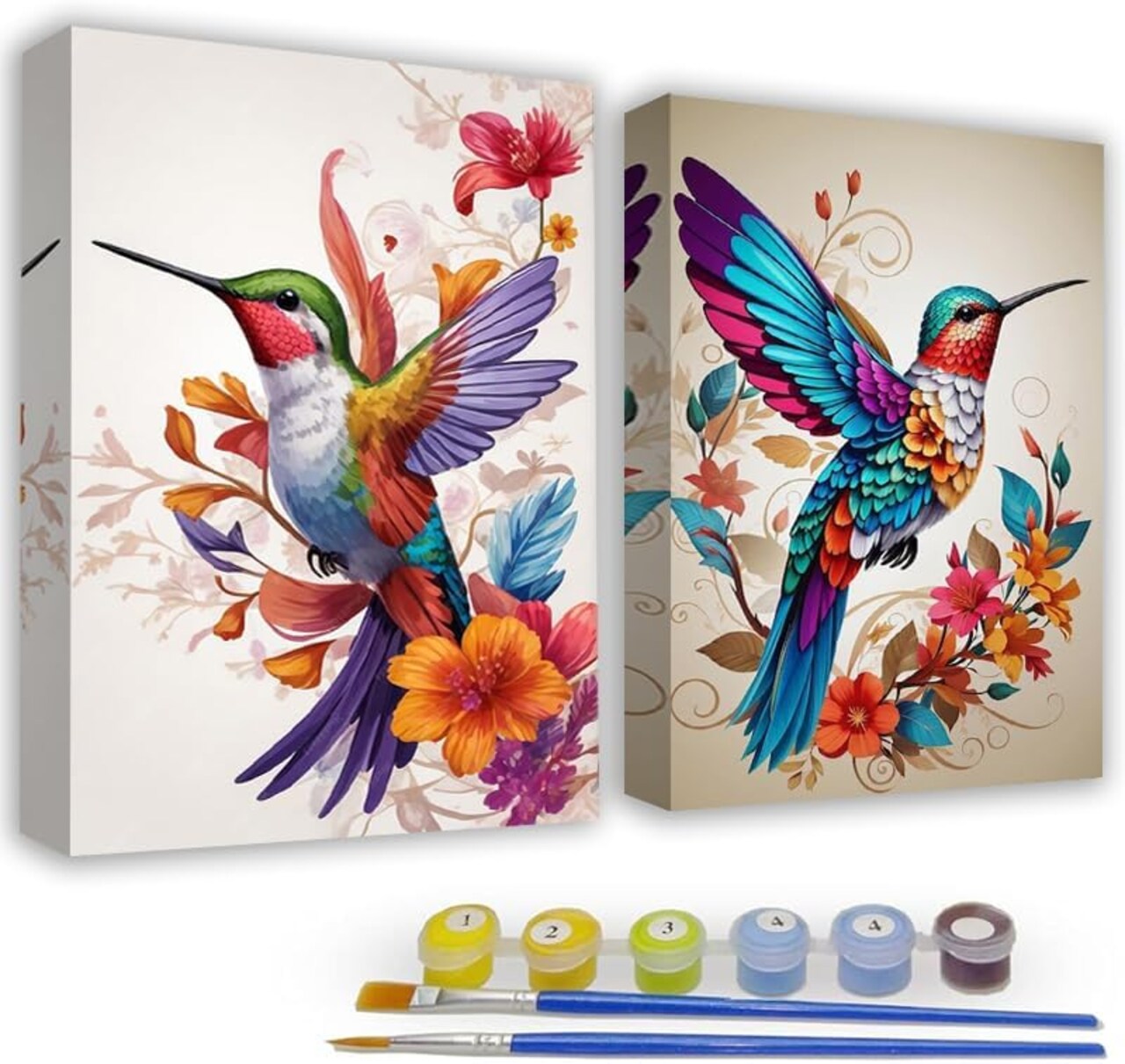 Paint by Numbers Kit for Adults - 2 Pack Hummingbird Adults' Paint-by-Number Kits - Acrylic Easy Paint by Numbers framed - Adult Paint by Number Kits on Canvas Arts and Crafts for Adults 8x12inch